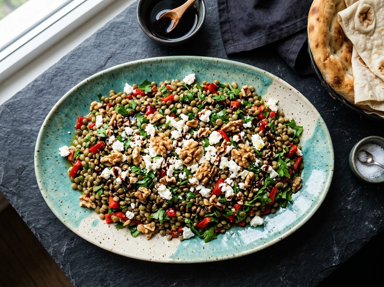 Salade tiède de lentilles vertes au fromage tulum