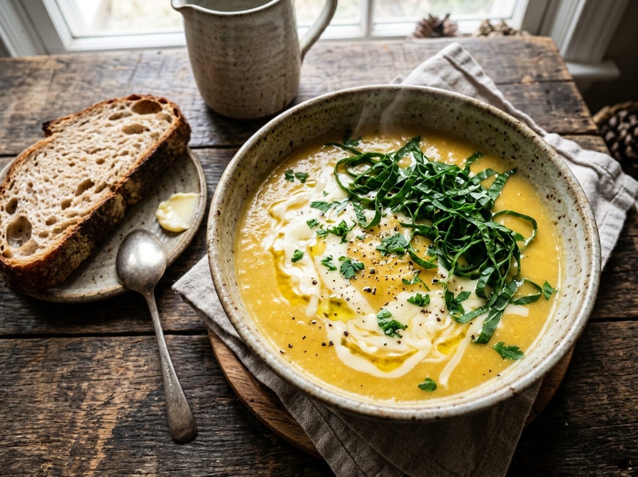 Brasilianische Mandioquinha-Grünkohl-Suppe