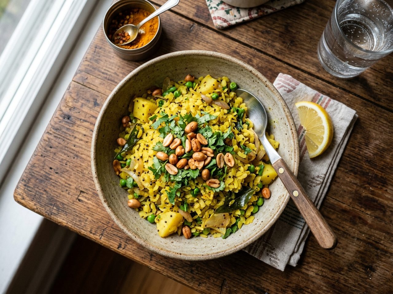 Indisches Masala Poha mit Kartoffeln
