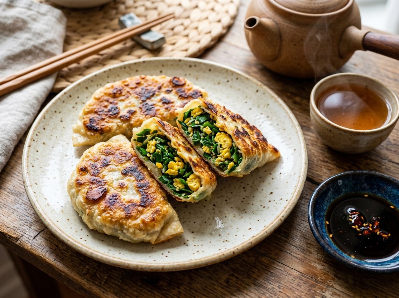 Chinese Chive and Egg Pockets (Jiucai Hezi)