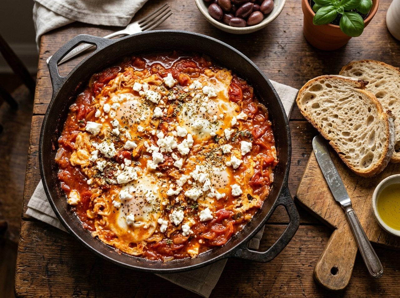 Griechische Strapatsada (Rührei mit Tomaten und Feta)