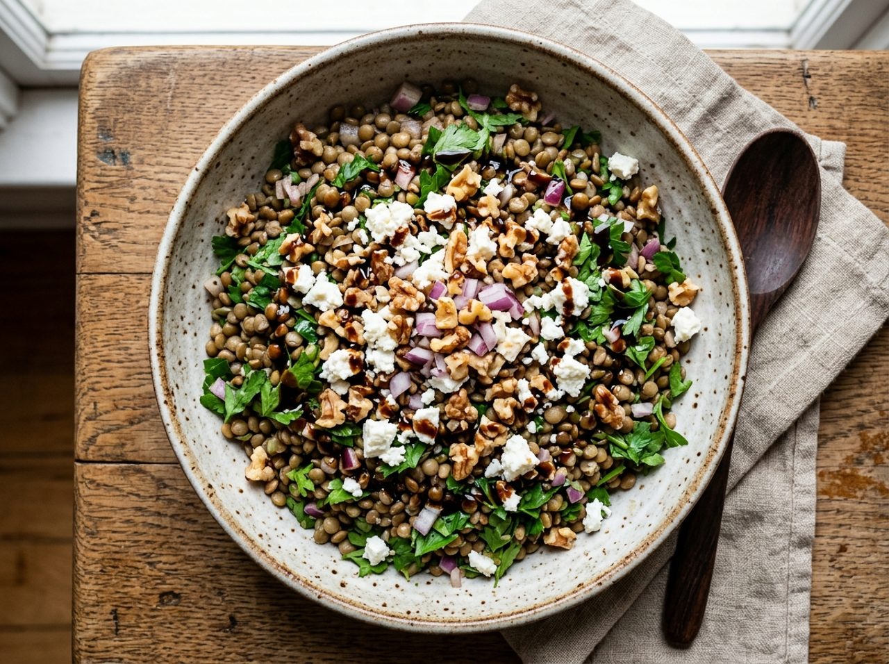 Warmer türkischer Grüner-Linsensalat