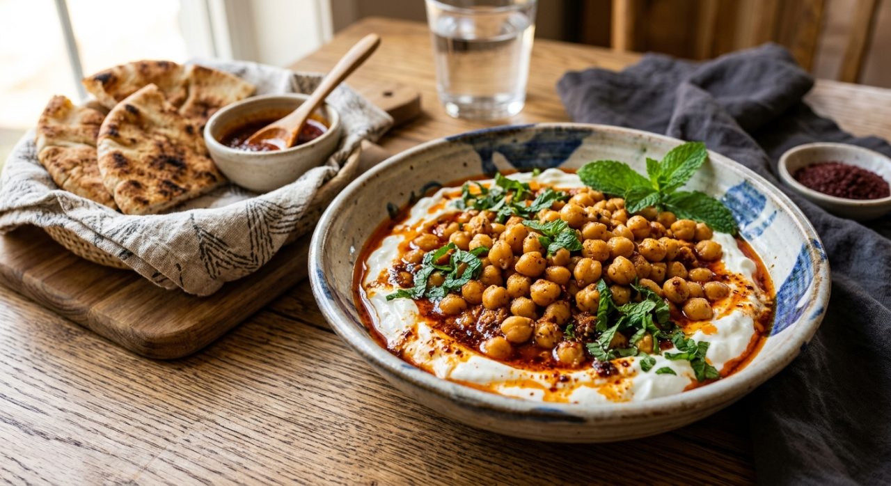 Warm Spiced Chickpeas with Garlic Yogurt