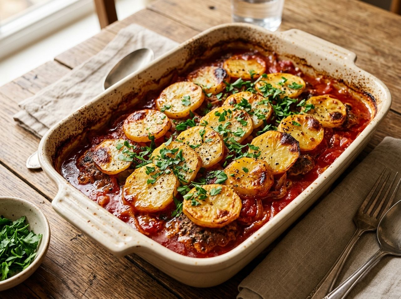 Lebanese Kafta bil Sanieh (Baked Kafta and Potato Tray)