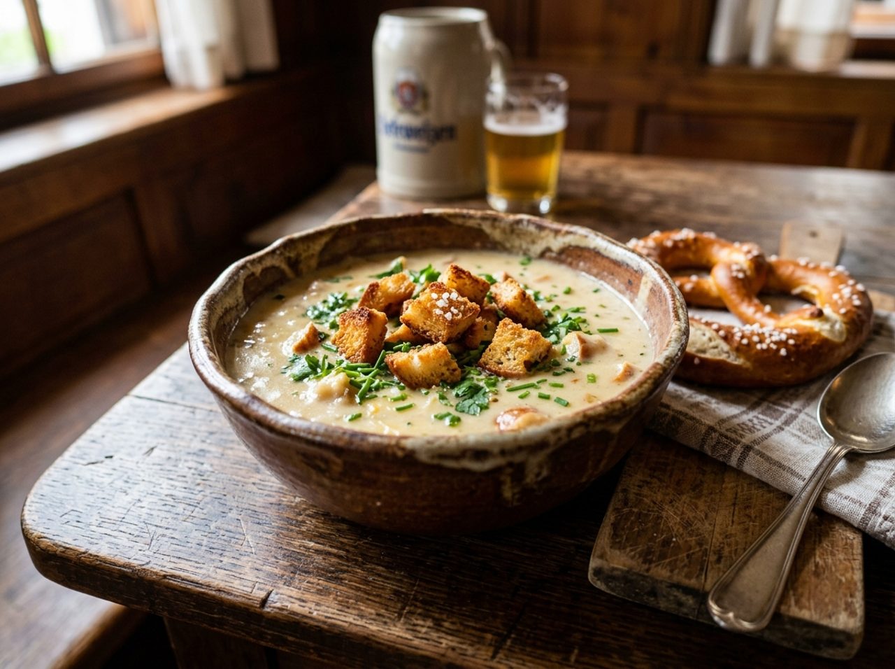 Bavyera Usulü Simit Çorbası (Bayerische Brezelsuppe)